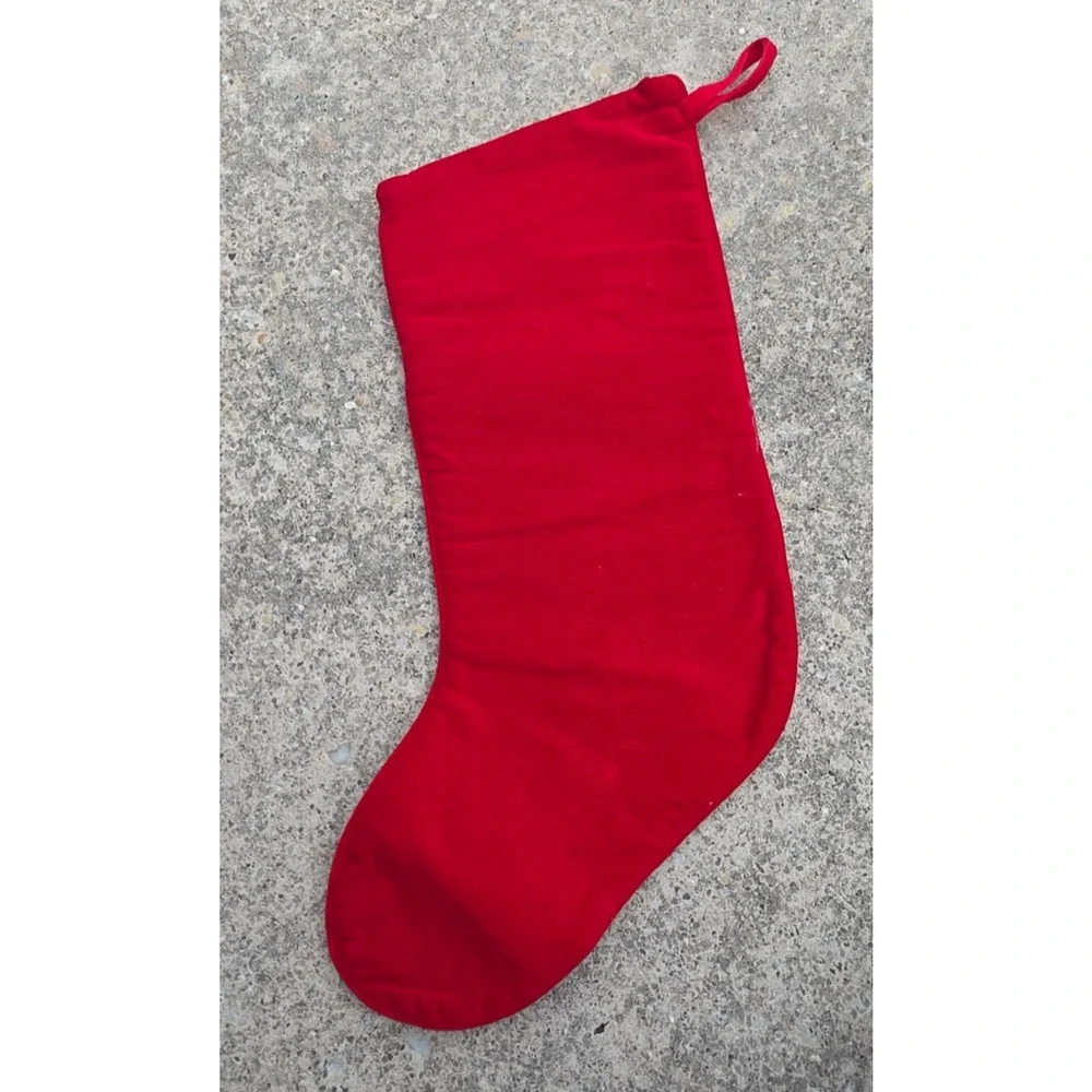 Vintage Needlepoint Christmas Stocking Santa Claus Toys 21” Holiday Velvet